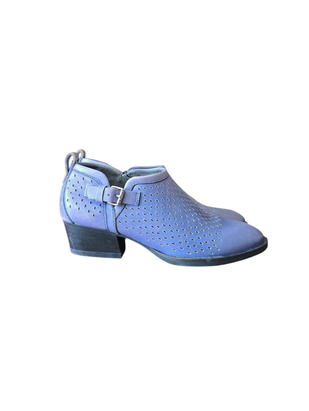 BUSSOLA Alameda Lavender Perforated Leather Ankle Boots Side Zip EU 37 US 7